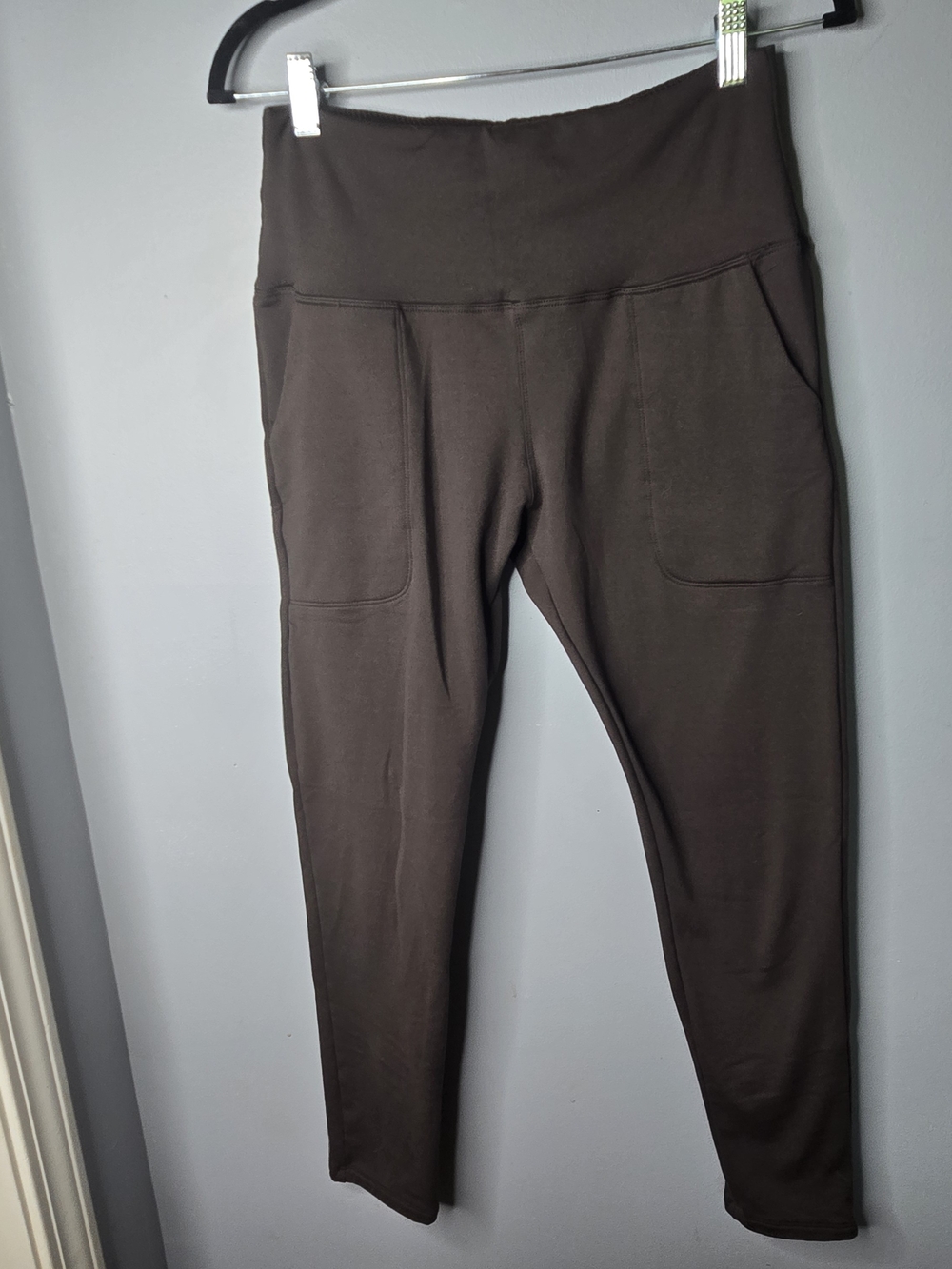 Brown Fleece Lined Leggings Women’s L/XL High Waist Pocket Stretch Pants